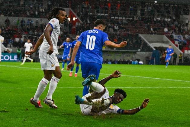 Aurelien Djani Tchouameni (France) in action against Christopher Nkunku (France) during the UEFA Nations League match between Israel vs. France on 10th October 2024 at the Bozsik Arena stadium in Budapest, Hungary  Copyright: xVincenzoxOrlando IPAxSportx xipax xx IPA_50506959 IPA_Agency_IPA50506959