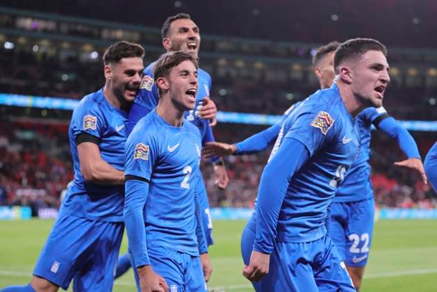 England v Greece UEFA Nations League Vangelis Pavlidis of Greece celebrates scoring his sides 2nd goal during the UEFA Nations League Group F match at Wembley Stadium, London UK Newspapers OUT Copyright: xPaulxChestertonx FIL-20749-0061