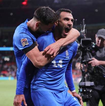 England v Greece UEFA Nations League Vangelis Pavlidis of Greece celebrates scoring his sides 2nd goal during the UEFA Nations League Group F match at Wembley Stadium, London UK Newspapers OUT Copyright: xPaulxChestertonx FIL-20749-0065