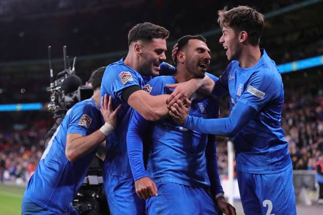 England v Greece UEFA Nations League Vangelis Pavlidis of Greece celebrates scoring his sides 2nd goal during the UEFA Nations League Group F match at Wembley Stadium, London UK Newspapers OUT Copyright: xPaulxChestertonx FIL-20749-0069