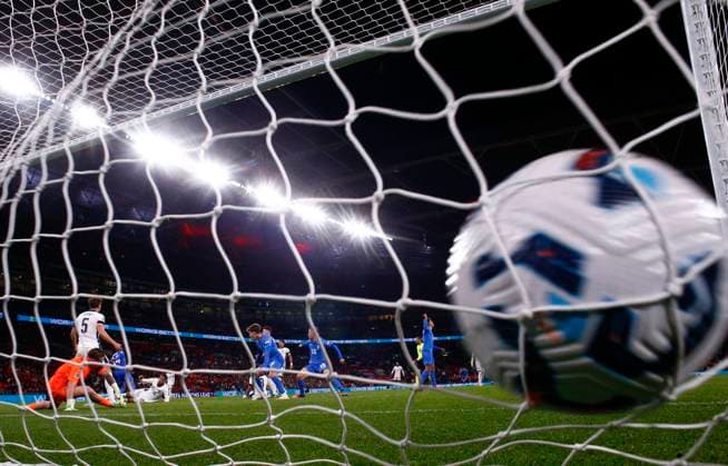 England v Greece UEFA Nations League Vangelis Pavlidis of Greece scores his sides 2nd goal during the UEFA Nations League Group F match at Wembley Stadium, London UK Newspapers OUT Copyright: xPaulxChestertonx FIL-20749-0117