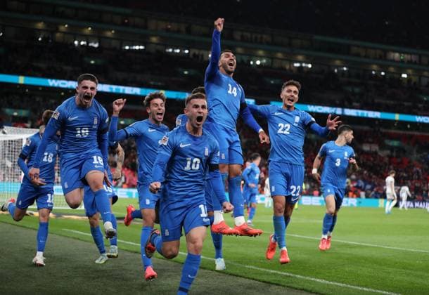 Vangelis Pavlidis of Greece celebrates his 2nd goal to win the game and put Greece 2-1 up England v Greece - UEFA Nations League - League B - Group 2. Football. Wembey Stadium, London. UK. 10 OCT 2024 Editorial use only  Copyright: xJASONPIX Shutterstockx 14774704bf