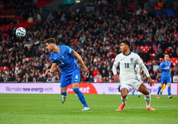 England v Greece UEFA Nations League Ollie Watkins of England and Ntinos Mavropanos of Greece during the UEFA Nations League Group F match at Wembley Stadium, London UK Newspapers OUT Copyright: xYannisxHalasx FIL-20750-0091