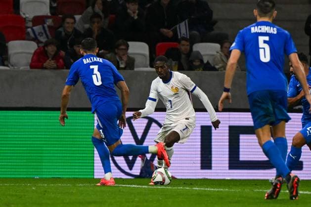 October 10, 2024, Budapest, Milan, Italy: Ousmane Dembele (France) in action against Matan Baltaxa (Israel) during the UEFA Nations League match between Israel vs. France on 10th October 2024 at the Bozsik Arena stadium in Budapest, Hungary CALCIO - UEFA Nations League - Israel vs France  - ZUMAs349 20241010_zsa_s349_294 Copyright: xVincenzoxOrlando IpaxSportx xIpax