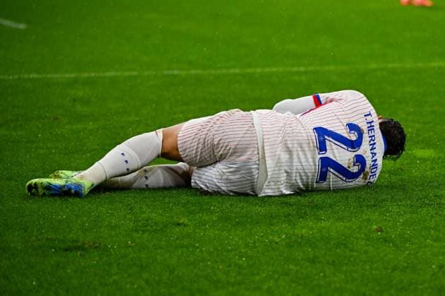 Injury of Theo Hernandez (France) during the UEFA Nations League match between Israel vs. France on 10th October 2024 at the Bozsik Arena stadium in Budapest, Hungary  Copyright: xVincenzoxOrlando IPAxSportx xipax xx IPA_50509304 IPA_Agency_IPA50509304