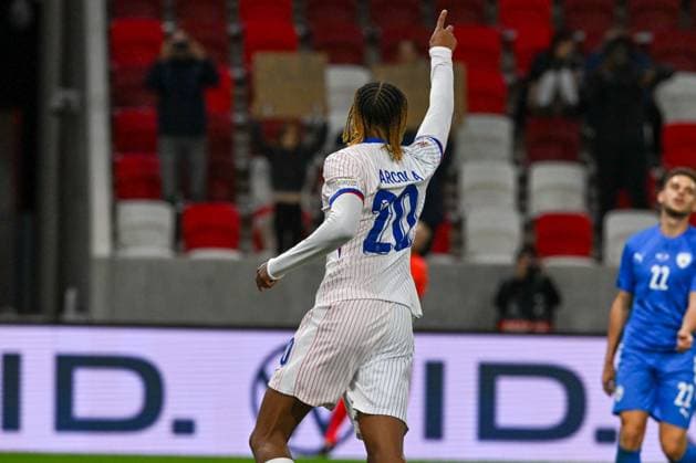 Happiness of Bradley Barcola (France) during the UEFA Nations League match between Israel vs. France on 10th October 2024 at the Bozsik Arena stadium in Budapest, Hungary  Copyright: xVincenzoxOrlando IPAxSportx xipax xx IPA_50509479 IPA_Agency_IPA50509479
