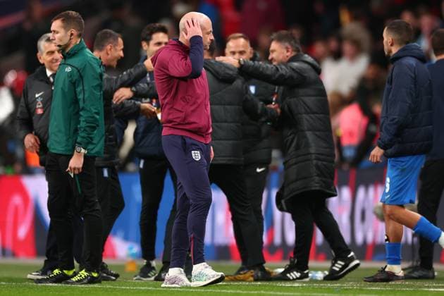 10th October 2024; Wembley Stadium, London, England; Nations League, League B, Group 2 International Football, England versus Greece; A dejected England Interim Manager Lee Carsley after the 1-2 loss to a late extra time goal from Greece  ActionPlus12702279 ShaunxBrooks