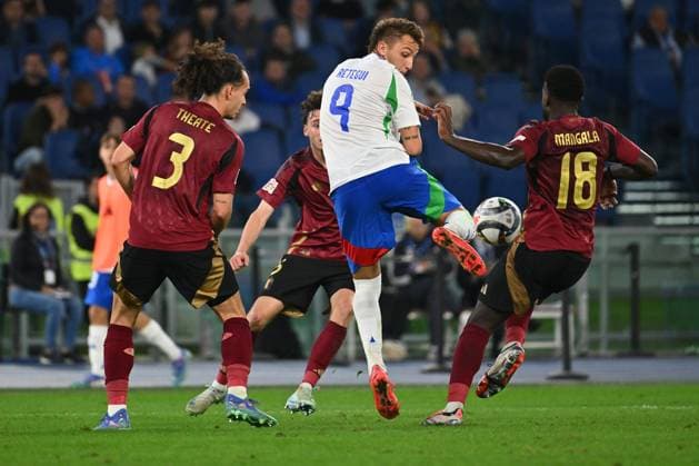 October 10, 2024, Rome, Milan, Italy: Mateo Retegui (ITA) in action during the UEFA National League Matchday 3 match between Italy and Belgium at the Olympic Stadium on October 10, 2024 in Rome, Italy. CALCIO - UEFA Nations League - Italy vs Belgium  - ZUMAs349 20241010_zsa_s349_326 Copyright: xDomenicoxCippitelli IpaxSportx