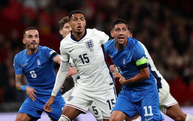 Levi Colwill of England with Anastasios Bakasetas of Greece England v Greece - UEFA Nations League - League B - Group 2. Football. Wembey Stadium, London. UK. 10 OCT 2024 Editorial use only  Copyright: xJASONPIX Shutterstockx 14774704hb