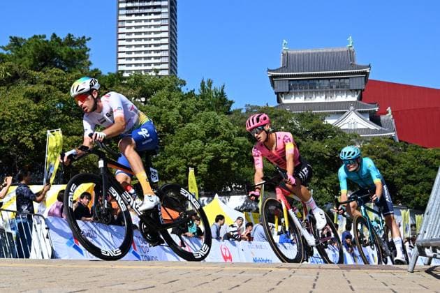 General view, (L-R) Jordan JEGAT (TEN), Lukas NERURKAR (EFE), Anthon CHARMIG (AST), OCTOBER 11, 2024 - Cycling : Kokura Castle Criterium Exhibition Race of 2024 Tour de Kyushu in Kitakyushu, Fukuoka, Japan. Noxthirdxpartyxsales  (269553959)