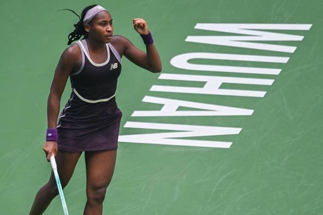 (241011) -- WUHAN, Oct. 11, 2024 -- Coco Gauff of the United States celebrates a point during the women s singles quarterfinal match against Magda Linette of Poland at the 2024 Wuhan Open tennis tournament in Wuhan, capital of central China s Hubei Province, Oct. 11, 2024. ) (SP)CHINA-WUHAN-TENNIS-WUHAN OPEN-WOMEN S SINGLES (CN) DuxZixuan 
