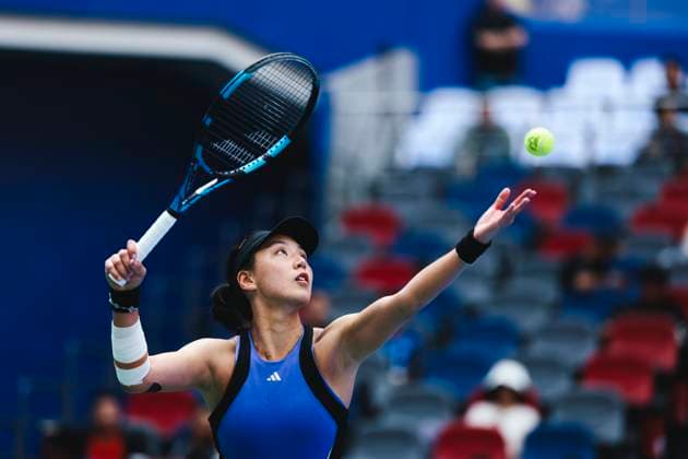 WUHAN, CHINA - OCTOBER 11: Wang Xinyu of China competes in the Women s Singles Quarterfinal match against Ekaterina Alexandrova of Russia on day seven of 2024 Wuhan Open at Optics Valley International Tennis Center on October 11, 2024 in Wuhan, Hubei Province of China.  Copyright: xVCGx 111523199913