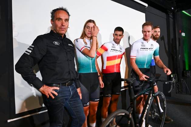 Ridley Racing Team Presentation BERINGEN, BELGIUM - OCTOBER 11 : Richard Groenendaal (Sports Director), Lore Sas, Felipe Orts (Spanish CX champion), Daan Soete (BE), Joris Nieuwenhuis (Netherlands CX Champion) during the official presentation of the brand new off-road Ridley Racing Team Cyclocross, Gravel and MTB at the Belgian Bike Valley on October 11, 2024 in Beringen, Belgium, 11 10 2024 Beringen Belgium  Copyright: xVincentxKalutx