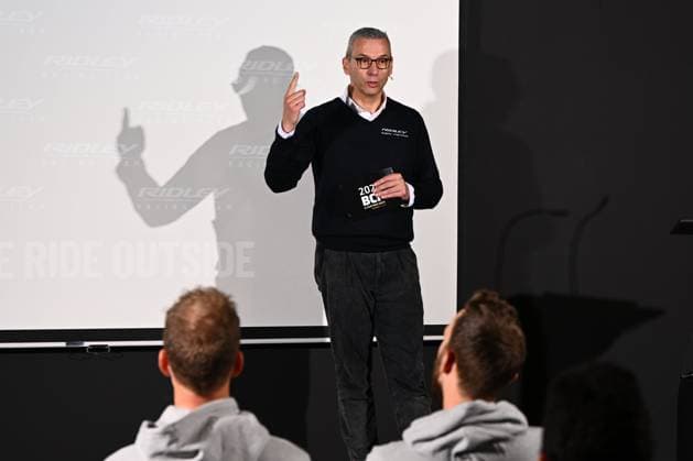 Ridley Racing Team Presentation BERINGEN, BELGIUM - OCTOBER 11 : Jochim Aerts (Founder and CEO Ridley) during the official presentation of the brand new off-road Ridley Racing Team Cyclocross, Gravel and MTB at the Belgian Bike Valley on October 11, 2024 in Beringen, Belgium, 11 10 2024 Beringen Belgium  Copyright: xVincentxKalutx