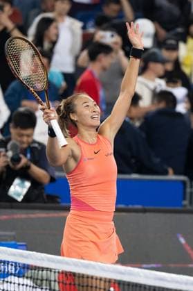 (241011) -- WUHAN, Oct. 11, 2024 -- Zheng Qinwen celebrates after the women s singles quarterfinal match between Zheng Qinwen of China and Jasmine Paolini of Italy at the 2024 Wuhan Open tennis tournament in Wuhan, capital of central China s Hubei Province, Oct. 11, 2024. ) (SP)CHINA-WUHAN-TENNIS-WUHAN OPEN-WOMEN S SINGLES (CN) XiaoxYijiu 