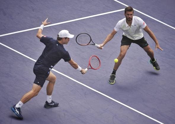 SHANGHAI, CHINA - OCTOBER 11: Wesley Koolhof of Netherlands and Nikola Mektic of Croatia compete in the Men s Doubles Semifinal match against Santiago Gonzalez of Mexico and Edouard Roger-Vasselin of France on day 12 of 2024 Shanghai Rolex Masters at Qi Zhong Tennis Centre on October 11, 2024 in Shanghai, China.  Copyright: xVCGx 111523211032