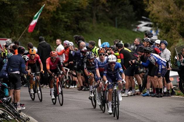 The pack rides cycles during the 118th edition of the Il Lombardia a 255 km one day race from Bergano to Como on October 12, 2024, Italy.  Copyright: xMarcoxAlpozzi LaPressex