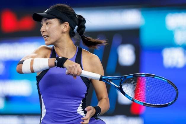 WUHAN, CHINA - OCTOBER 12: Wang Xinyu of China competes in the Women s Singles Semifinal match against Zheng Qingwen of China on day eight of 2024 Wuhan Open at Optics Valley International Tennis Center on October 12, 2024 in Wuhan, Hubei Province of China.  Copyright: xVCGx 111523416990