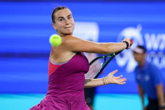 WUHAN, CHINA - OCTOBER 12: Aryna Sabalenka of Belarus competes in the Women s Singles Semifinal match against Coco Gauff of United States on day eight of 2024 Wuhan Open at Optics Valley International Tennis Center on October 12, 2024 in Wuhan, Hubei Province of China.  Copyright: xVCGx 111523411164