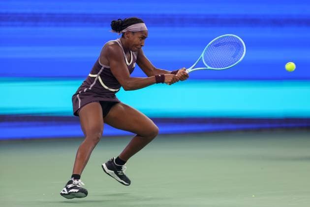 WUHAN, CHINA - OCTOBER 12: Coco Gauff of United States competes in the Women s Singles Semifinal match against Aryna Sabalenka of Belarus on day eight of 2024 Wuhan Open at Optics Valley International Tennis Center on October 12, 2024 in Wuhan, Hubei Province of China.  Copyright: xVCGx 111523407028