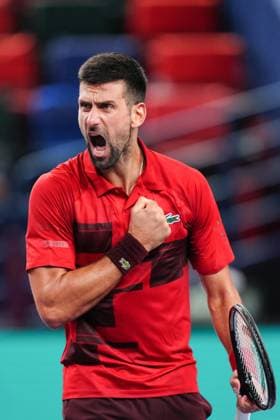 (241012) -- SHANGHAI, Oct. 12, 2024 -- Novak Djokovic celebrates after winning the men s singles semifinal match between Taylor Fritz of the United States and Novak Djokovic of Serbia at the ATP, Tennis Herren World Tour Shanghai Masters tennis tournament in Shanghai, east China, Oct. 12, 2024. ) (SP)CHINA-SHANGHAI-TENNIS-ATP TOUR-SHANGHAI MASTERS(CN) XuxYanan 