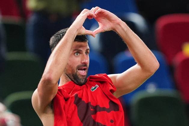 (241012) -- SHANGHAI, Oct. 12, 2024 -- Novak Djokovic celebrates after winning the men s singles semifinal match between Taylor Fritz of the United States and Novak Djokovic of Serbia at the ATP, Tennis Herren World Tour Shanghai Masters tennis tournament in Shanghai, east China, Oct. 12, 2024. ) (SP)CHINA-SHANGHAI-TENNIS-ATP TOUR-SHANGHAI MASTERS(CN) XuxYanan 
