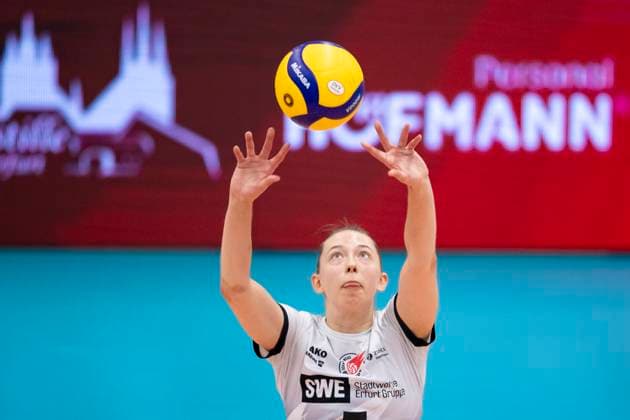 1. Volleyball Bundesliga Frauen: Schwarz-Weiss Erfurt vs. SC Potsdam; Erfurt; 12.10.2024 Isabella Noble ( 5; Schwarz-Weiss Erfurt) 1. Volleyball Bundesliga Frauen: Schwarz-Weiss Erfurt vs. SC Potsdam; Riethsporthalle Erfurt; 12.10.2024 Copyright: xBEAUTIFULxSPORTS Duehringx