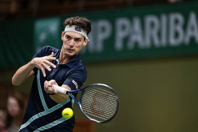 241013 Marc-Andrea Hüsler of Switzerland competes in a men s singles qualifier tennis match during day 2 of the ATP, Tennis Herren 250 Nordic Open on October 13, 2024 in Stockholm. Photo: Maxim ThorÃ BILDBYRAN kod MT MT0678 tennis nordic open 2 bbeng atp 250 Copyright: MAXIMxTHORE BB241013MT012