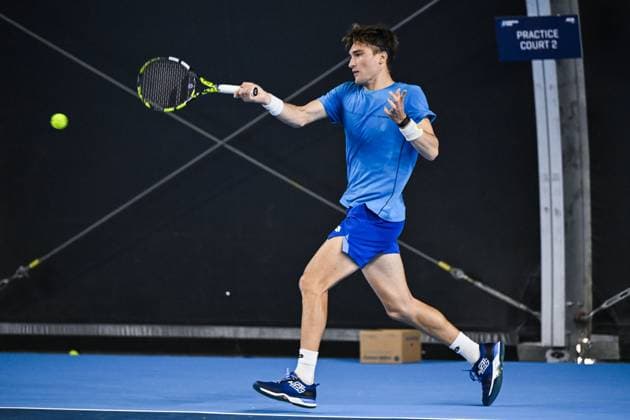 Belgian Raphael Collignon pictured in action during a practice session at the qualifying phase of the European Open Tennis ATP, Tennis Herren tournament, in Antwerp, Sunday 13 October 2024. TOM GOYVAERTS TomxGoyvaerts  x102429373x
