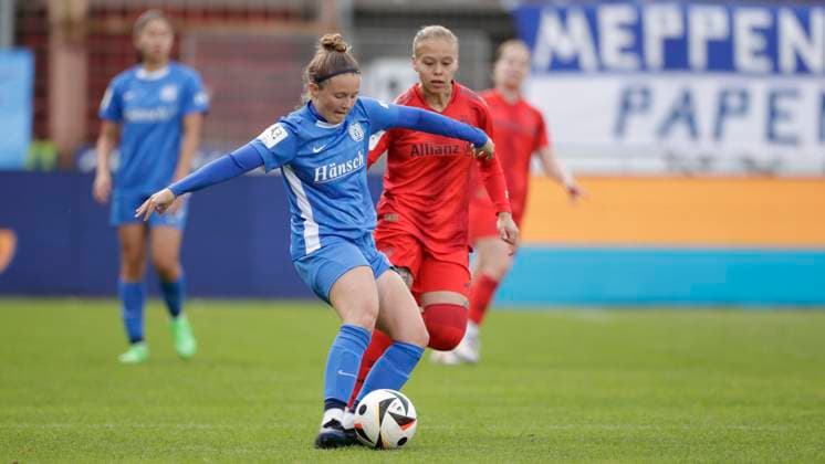 13.10.2024, Hänsch-Arena, Meppen, GER, 2. Frauen-Bundesliga: SV Meppen vs Bayern München II, Ayleen Seyen (SV Meppen 13) DFL REGULATIONS PROHIBIT ANY USE OF PHOTOGRAPHS AS IMAGE SEQUENCES AND OR QUASI-VIDEO. Meppen Niedersachsen Deutschland Hänsch-Arena
