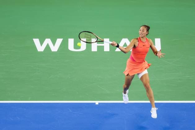 WUHAN, CHINA - OCTOBER 13: Zheng Qinwen of China competes in the Women s Singles Final match against Aryna Sabalenka on day nine of 2024 Wuhan Open at Optics Valley International Tennis Center on October 13, 2024 in Wuhan, Hubei Province of China.  Copyright: xVCGx 111523539490