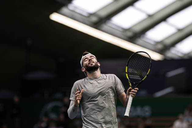 241013 Jacob Fearnley of Great Britain competes in a men s singles qualifier tennis match during day 2 of the ATP, Tennis Herren 250 Nordic Open on October 13, 2024 in Stockholm. Photo: Maxim ThorÃ BILDBYRAN kod MT MT0678 tennis nordic open 2 bbeng atp 250 Copyright: MAXIMxTHORE BB241013MT030