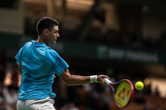 241013 Kamil Majchrzak of Poland competes in a men s singles qualifier tennis match during day 2 of the ATP, Tennis Herren 250 Nordic Open on October 13, 2024 in Stockholm. Photo: Maxim ThorÃ BILDBYRAN kod MT MT0678 tennis nordic open 2 bbeng atp 250 Copyright: MAXIMxTHORE BB241013MT041