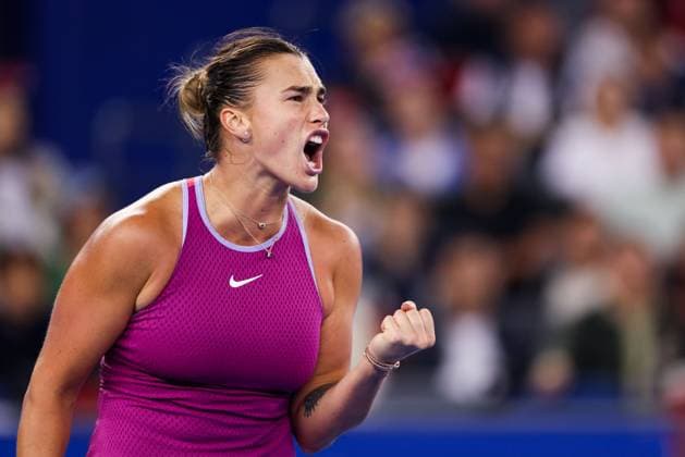 WUHAN, CHINA - OCTOBER 13: Aryna Sabalenka reacts in the Women s Singles Final match against Zheng Qinwen of China on day nine of 2024 Wuhan Open at Optics Valley International Tennis Center on October 13, 2024 in Wuhan, Hubei Province of China.  Copyright: xVCGx 111523541017