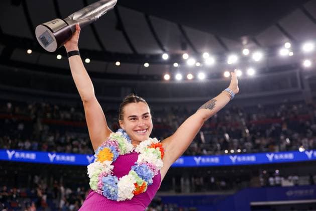 WUHAN, CHINA - OCTOBER 13: Champion Aryna Sabalenka poses with the trophy during the awarding ceremony after the Women s Singles Final match on day nine of 2024 Wuhan Open at Optics Valley International Tennis Center on October 13, 2024 in Wuhan, Hubei Province of China.  Copyright: xVCGx 111523557155
