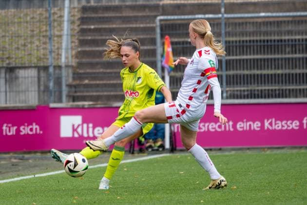 Köln, Germany, October 13th 2024 Jill Janssens (9 Hoffenheim) and Anna Gerhardt (21 Koeln) in action during the Google Pixel Frauen-Bundesliga between 1. FC Köln and TSG Hoffenheim at Franz-Kremer-Stadion in Köln, Germany. Qianru Zhang (Qianru Zhang SPP) Copyright: xQianruxZhang SPPx spp-en-QiZh-DSC_5134-Enhanced-NR