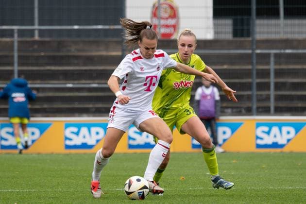Köln, Germany, October 13th 2024 Dora Zeller (19 Koeln) and Vanessa Diehm (32 Hoffenheim) in action during the Google Pixel Frauen-Bundesliga between 1. FC Köln and TSG Hoffenheim at Franz-Kremer-Stadion in Köln, Germany. Qianru Zhang (Qianru Zhang SPP) Copyright: xQianruxZhang SPPx spp-en-QiZh-DSC_5982-Enhanced-NR