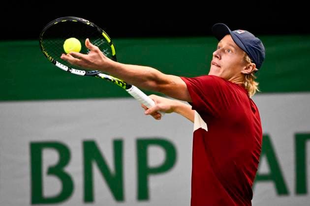 STOCKHOLM, SVERIGE 20241014 Leo Borg i par med Adam Heinonen som möter Gonzalo Escobar och Diego Hidalgo under inledningen av BNP Paribas Nordic Open pa Kungliga tennishallen i Stockholm. STOCKHOLM SVERIGE x10040x