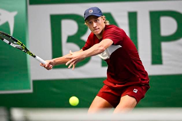 STOCKHOLM, SVERIGE 20241014 Leo Borg i par med Adam Heinonen som möter Gonzalo Escobar och Diego Hidalgo under inledningen av BNP Paribas Nordic Open pa Kungliga tennishallen i Stockholm. STOCKHOLM SVERIGE x10040x