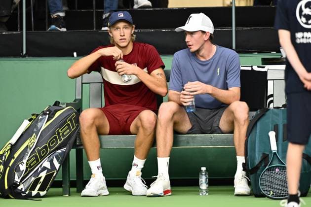 STOCKHOLM, SVERIGE 20241014 Leo Borg i par med Adam Heinonen som möter Gonzalo Escobar och Diego Hidalgo under inledningen av BNP Paribas Nordic Open pa Kungliga tennishallen i Stockholm. STOCKHOLM SVERIGE x10040x