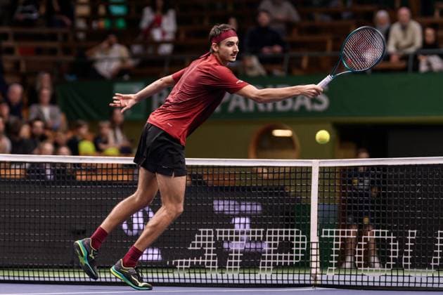 241014 Lorenzo Sonego of Italy competes in a men s singles tennis match during day 3 of the ATP, Tennis Herren 250 Nordic Open on October 14, 2024 in Stockholm. Photo: Jesper Zerman BILDBYRAN kod JZ JZ0576 tennis nordic open 3 bbeng Copyright: JESPERxZERMAN BB241014JZ070
