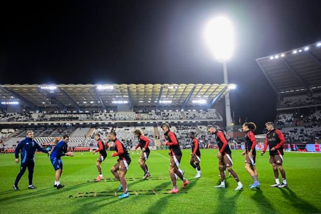 Belgium v France - UEFA Nations League 14 10 2024 BRUSSELS, BELGIUM - OCTOBER 14 : The players of Belgian National football team pictured during a pre match warming up exercise during the UEFA Nations League tournament League A Phase Group A2 match between Belgium and France on October 14, 2024 in Brussels, Belgium, 14 10 2024 Brussels Belgium  Copyright: xNicoxVereeckenx