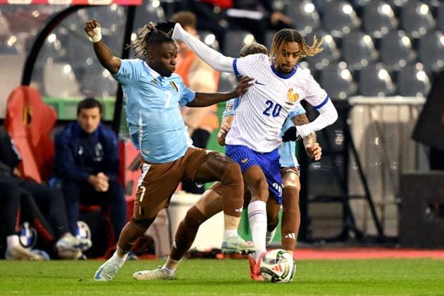 BRUSSELS - (l-r) Jeremy Doku of Belgium, Bradley Barcola of France during the UEFA Nations League match between Belgium and France at the King Baudouin Stadium on Oct. 14, 2024 in Brussels, Belgium. ANP Hollandse Hoogte UEFA Nations League 2024 25 League A Group A2 2024 25 xVIxANPxSportx xGerritxvanxKeulenxIVx 510900461 originalFilename: 510900461.jpg