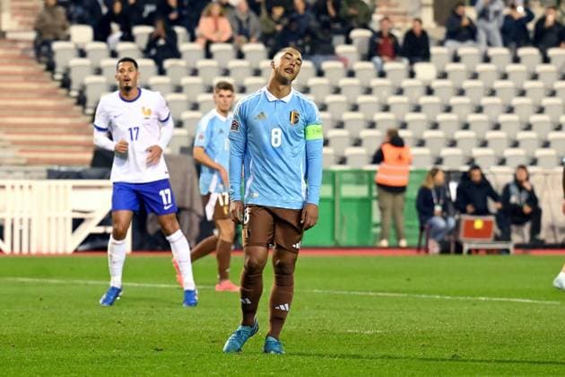 BRUSSELS - Youri Tielemans of Belgium during the UEFA Nations League match between Belgium and France at the King Baudouin Stadium on Oct. 14, 2024 in Brussels, Belgium. ANP Hollandse Hoogte UEFA Nations League 2024 25 League A Group A2 2024 25 xVIxANPxSportx xGerritxvanxKeulenxIVx 510901323 originalFilename: 510901323.jpg