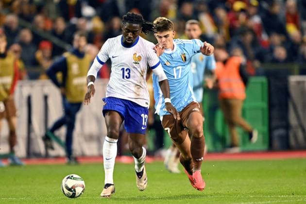BRUSSELS - (l-r) Manu Kone of France, Charles de Ketelaere of Belgium during the UEFA Nations League match between Belgium and France at the King Baudouin Stadium on Oct. 14, 2024 in Brussels, Belgium. ANP Hollandse Hoogte UEFA Nations League 2024 25 League A Group A2 2024 25 xVIxANPxSportx xGerritxvanxKeulenxIVx 510901816 originalFilename: 510901816.jpg