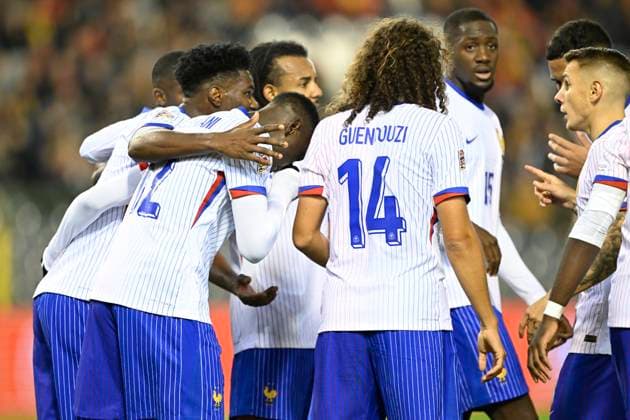 Belgium v France - UEFA Nations League 14 10 2024 BRUSSELS, BELGIUM - OCTOBER 14 : Kolo Muani Randal forward of France celebrates scoring a penalty with teammates during the UEFA Nations League tournament League A Phase Group A2 match between Belgium and France on October 14, 2024 in Brussels, Belgium, 14 10 2024 Brussels Belgium  Copyright: xNicoxVereeckenx