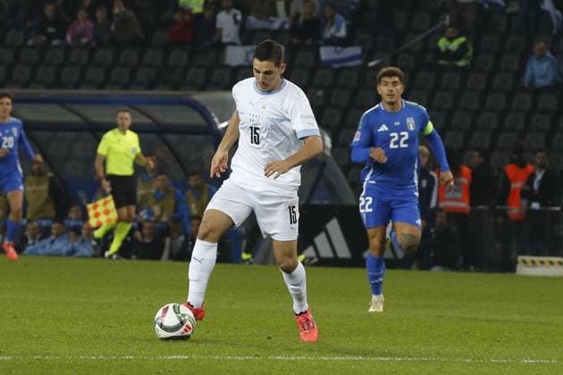 CALCIO - UEFA Nations League - Italy vs Israel Oscar Gloukh of Israel kick the ball during Italy vs Israel, matchday 4 of League A of Uefa Nations League 2025, game at Bluenergy stadium - stadio Friuli in Udine (UD), Italy, on October 14, 2024. Udine Italy  Copyright: xIPAxSport ABACAx