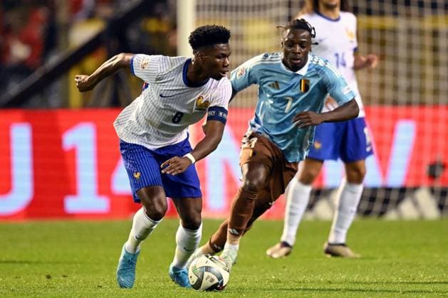 BRUSSELS - (l-r) Aurelien Tchouameni of France, Jeremy Doku of Belgium during the UEFA Nations League match between Belgium and France at the King Baudouin Stadium on Oct. 14, 2024 in Brussels, Belgium. ANP Hollandse Hoogte UEFA Nations League 2024 25 League A Group A2 2024 25 xVIxANPxSportx xGerritxvanxKeulenxIVx 510902379 originalFilename: 510902379.jpg