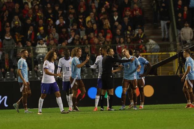 BRUXELLE : BELGIQUE VS FRANCE PHOTOPQR VOIX DU NORD BAZIZ CHIBANE ; 14 10 2024 ; BRUXELLE - Le : 14 10 2024 - Les joueurs de l equipe de France de football lors du match de ligue des nations contre la Belgique au stade du roi beaudoin . PHOTO : BAZIZ CHIBANE LA VOIX DU NORD UEFA Nations League League A, Group A2 football match between Belgium and France, at the King Baudouin Stadium in Brussels, on October 14, 2024. NORD France  Copyright: xPHOTOPQR VOIXxDUxNORD MAXPPPxBAZIZxCHIBANEx 20241014VDN3473 20241014VDN3473