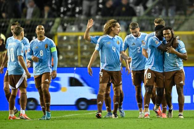 Belgium v France - UEFA Nations League 14 10 2024 BRUSSELS, BELGIUM - OCTOBER 14 : Openda Lois forward of Belgium celebrates scoring a goal with teammates during the UEFA Nations League tournament League A Phase Group A2 match between Belgium and France on October 14, 2024 in Brussels, Belgium, 14 10 2024 Brussels Belgium  Copyright: xNicoxVereeckenx
